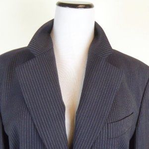 GUCCI navy blue pinstripe long wool blazer jacket 46 Italy Vintage
